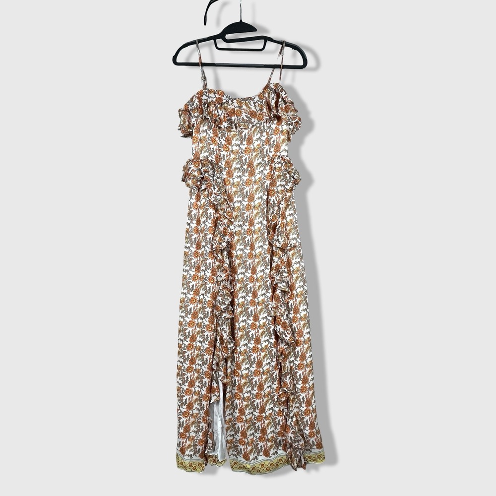 J.Crew Collection Dress Womens 2 White Floral Boho Ruffle Maxi Beachy Summer